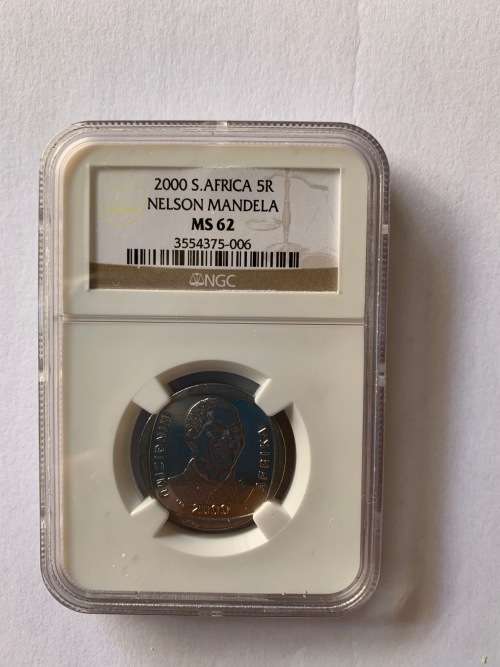 2000 MADIBA SMILEY R5 COIN, NGC GRADED MS62.