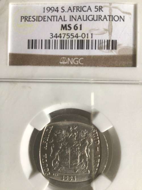 1994 PRESIDENTIAL INAUGURATION R5 COIN, NGC GRADED MS61.