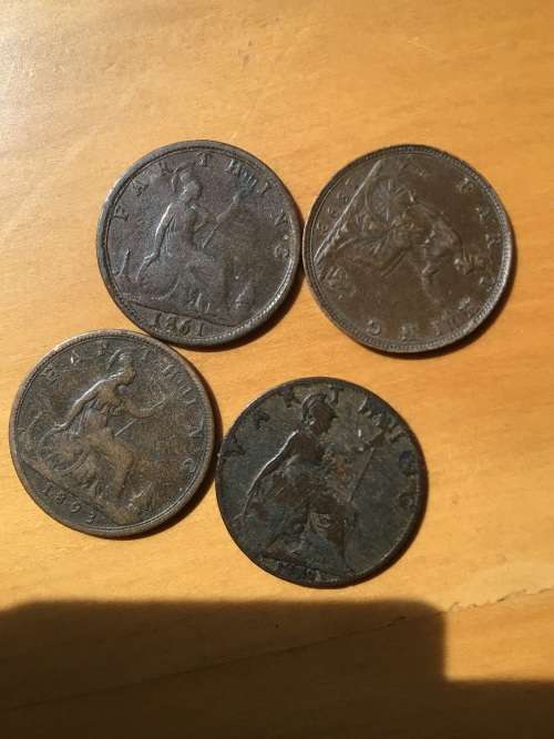 1862/1891/1893/ &1896 GREAT BRITAIN 4x 1/4d FARTHINGS. IN FAIR CONDITION FOR AGE!!!.