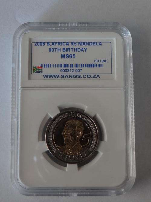 "LOW POSTAGE" 2008 Madiba 90th Birthday R5 Combo SANGS Graded  MS65/64 Bid per Coin