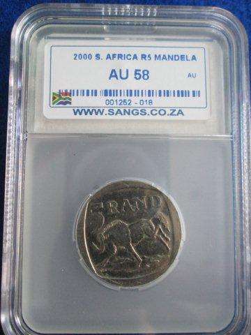 AU58  2000 SMILEY  MANDELA  R5 COIN.