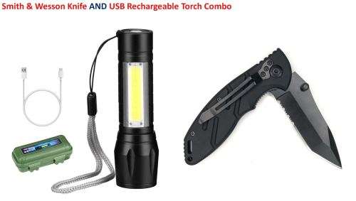 Smith and Wesson B038 EXTREME OPS KNIFE AND USB Rechargeable Torch Combo