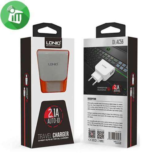 LDNIO DL-AC56 2.1 AMP DUAL USB PORT FOR IPHONE IPAD SAMSUNG HTC ETC - (WHITE)