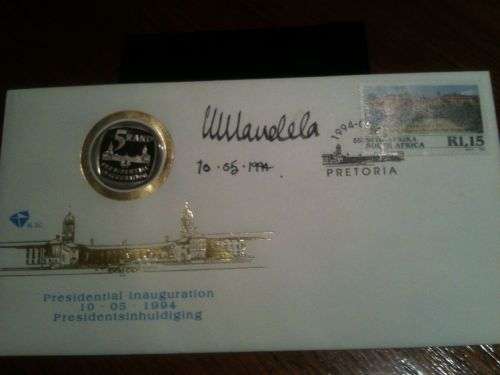 TWO Nelson Mandela Signed & Dated Presidential Inauguration First Day Cover (FDC)