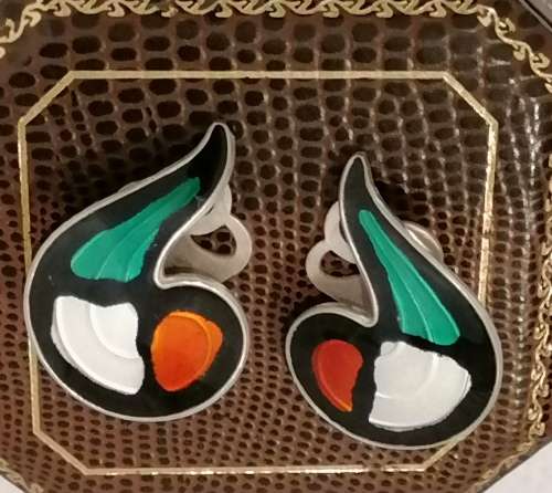 A stunning designer mid century enamel earrings