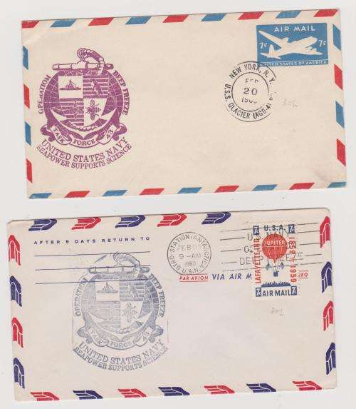 2 Covers 1960 . Stamped by the United States Navy , Operation Deep Freeze