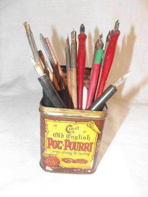 LOVELY! Antique Tin with Pens