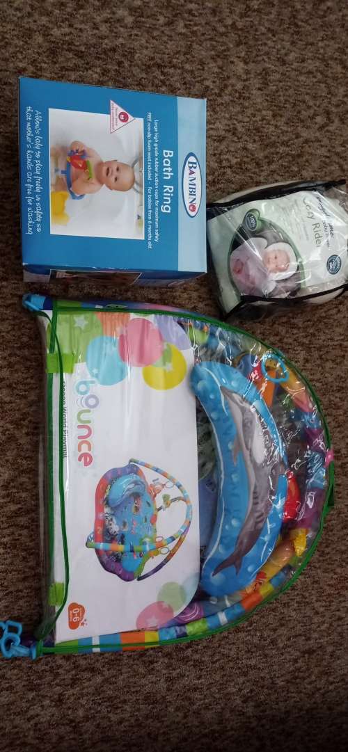 Late entry!! Bounce playmat, Snuggletime cozy rider and Bambino bathring bundle (read description)