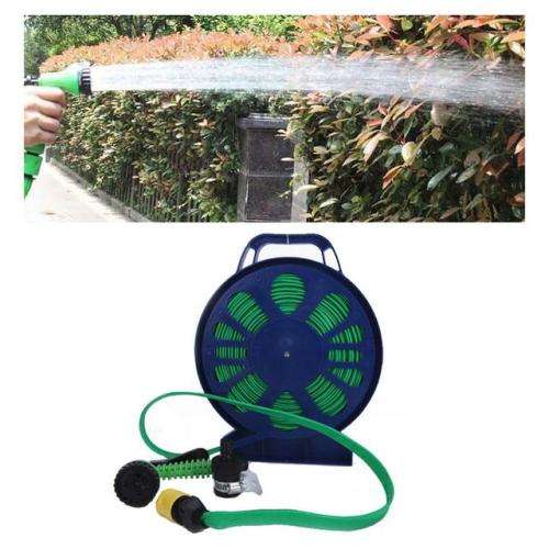 15M Flat Garden Hose with 7 Pattern Spray Nozzle with Stand