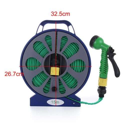 15M Flat Garden Hose with 7 Pattern Spray Nozzle with Stand