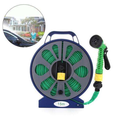15M Flat Garden Hose with 7 Pattern Spray Nozzle with Stand