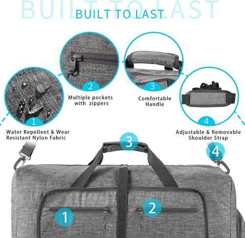 Foldable Travel Duffle Bag with Shoes Compartment (Grey)