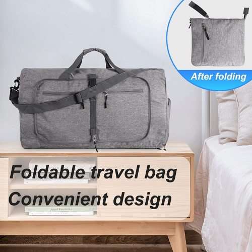 Foldable Travel Duffle Bag with Shoes Compartment (Grey)
