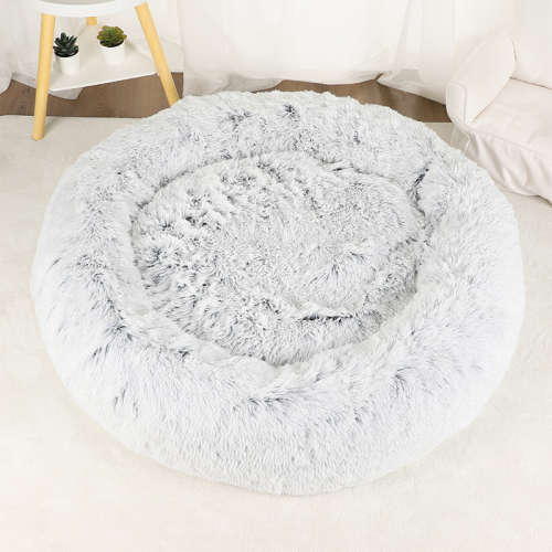The calming cuddler Plush Pet Bed  Large (90cm) Grey/Lime Green