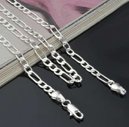 Fashion Silver Flat Figaro Curb Chain Necklace