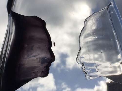 Unique Two-Faced Tall Glass Vase in Excellent Condition - 59 cm high