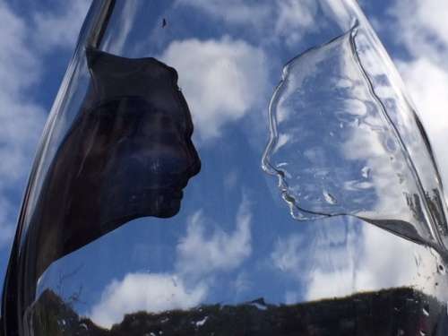 Unique Two-Faced Tall Glass Vase in Excellent Condition - 59 cm high