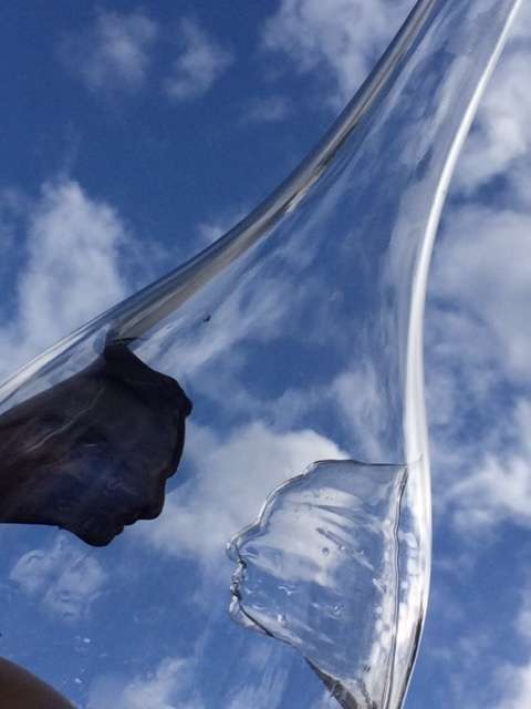 Unique Two-Faced Tall Glass Vase in Excellent Condition - 59 cm high