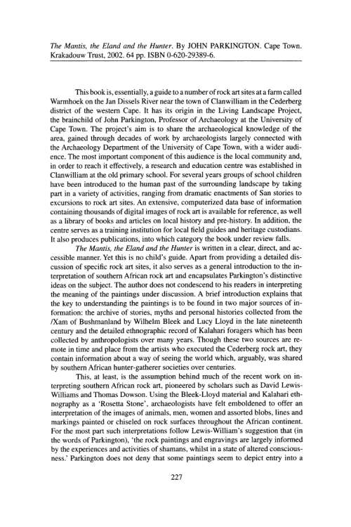 The Mantis, the Eland and the Hunter by John Parkington | Rock Art in the Cedarberg