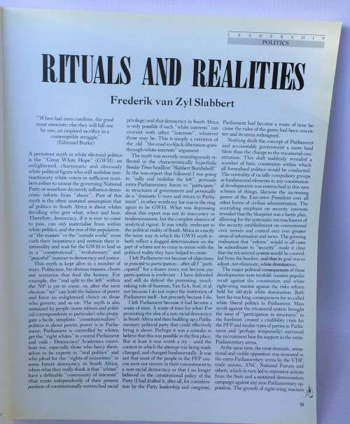 Leadership Magazine 1988 Volume Seven No 3 ~ Eskom, Zach de Beer, Allan Hendricks