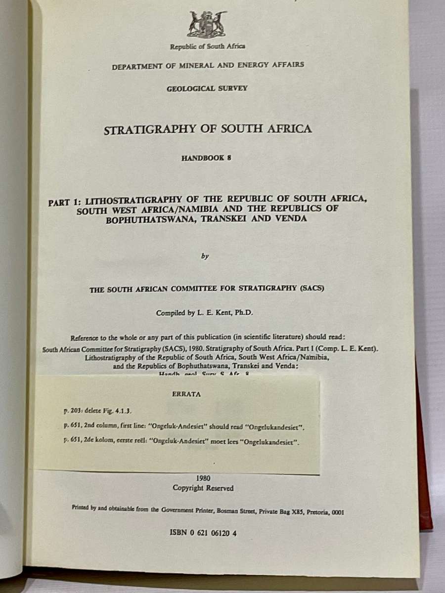 Stratigraphy of South Africa, Handbook 8 Part 1 Lithostratigraphy of RSA...