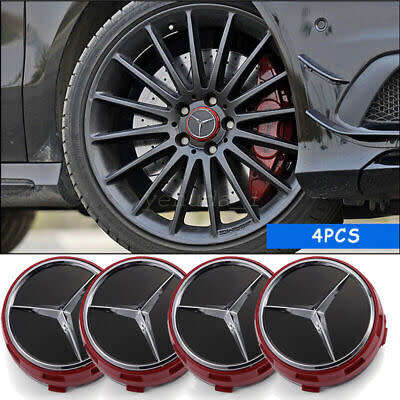 Mercedes raised center caps - 75mm in Red