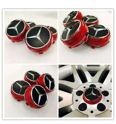Mercedes raised center caps - 75mm in Red