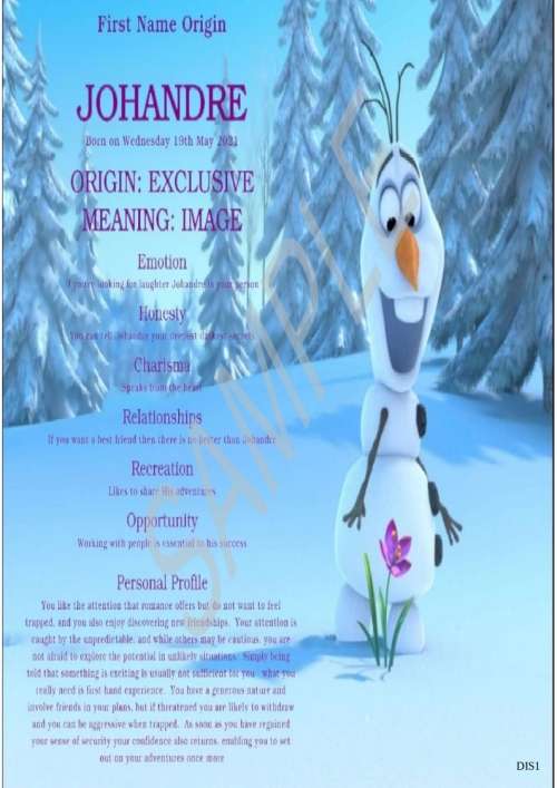 Afrikaans or English Name Meaning Certificate Keepsake (Digital)