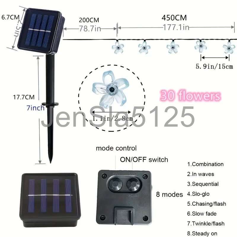 Solar Powered Cherry Blossom String Lights - 30 Leds