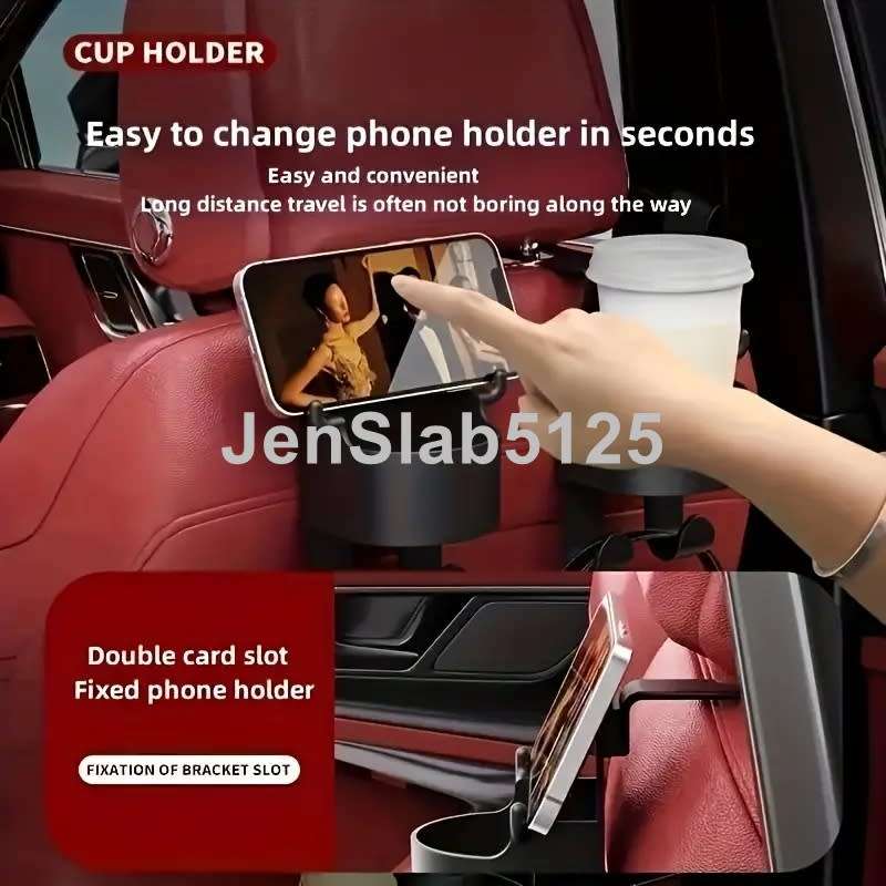 1X CAR SEAT HEADREST 2 IN 1 CUP/PHONE HOLDER AND HANGING HOOK