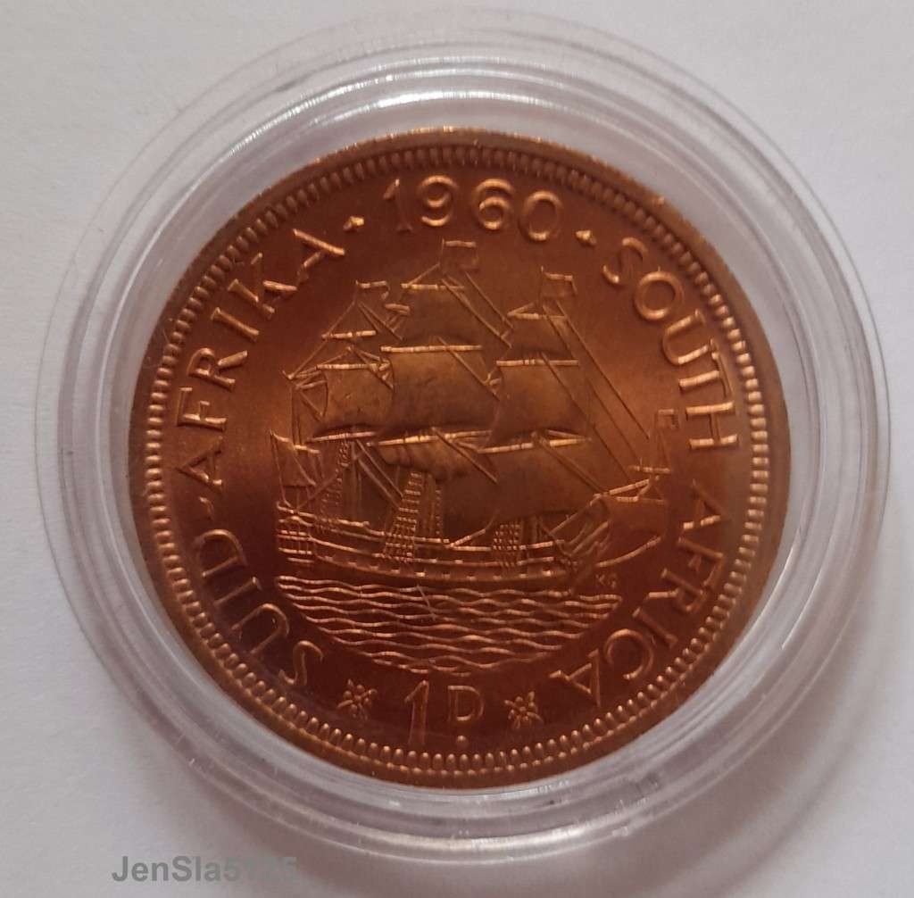 South African UNCIRCULATED 1960 1D COIN IN CAPSULE