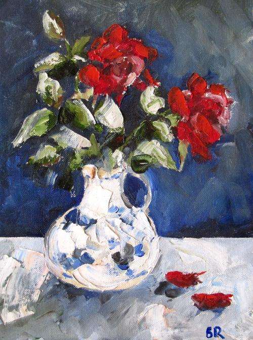 White vase with red and blue