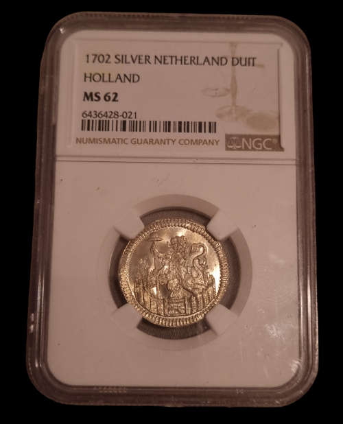 High Grade, 1702 Silver Netherlands Duit.(Utrecht) Holland MS62
