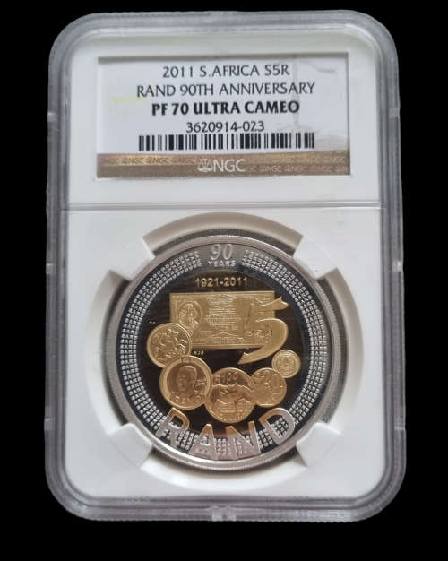 South Africa: 2011 Silver R5, Rand 90th Anniversary, NGC PF70UC