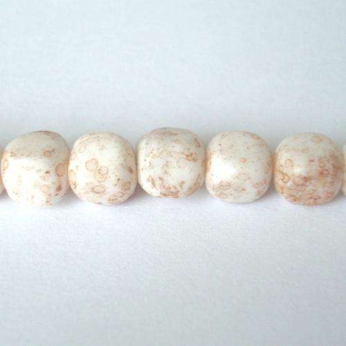 Czech Glass Cube Round 5x6mm 60pc - (+/- R0.15 each) - Opaque White with Pink Splatter