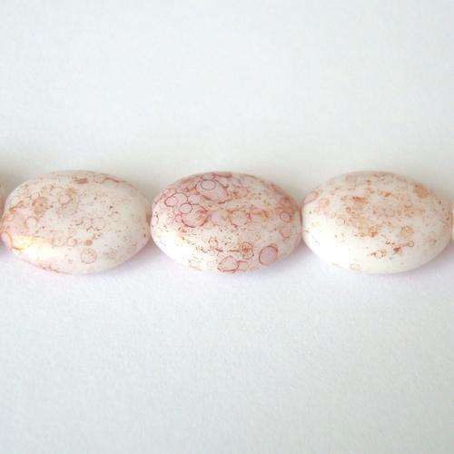 Czech Glass Flat Oval 12x9mm 30pc - (+/- R0.47 each) - Opaque White with Pink Splatter