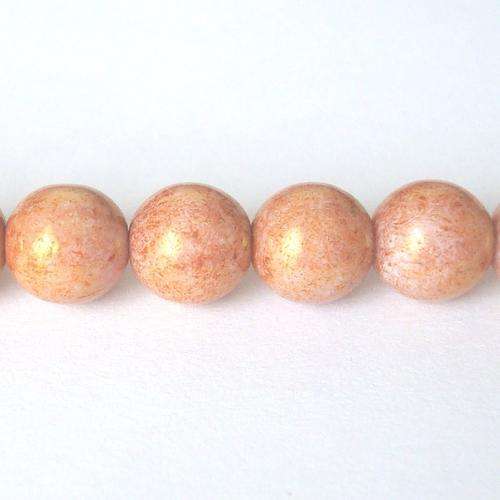 Czech Glass Round 8mm 50pc - (+/- R0.34 each) - Opaque Dusty Pink with Brown Splatter