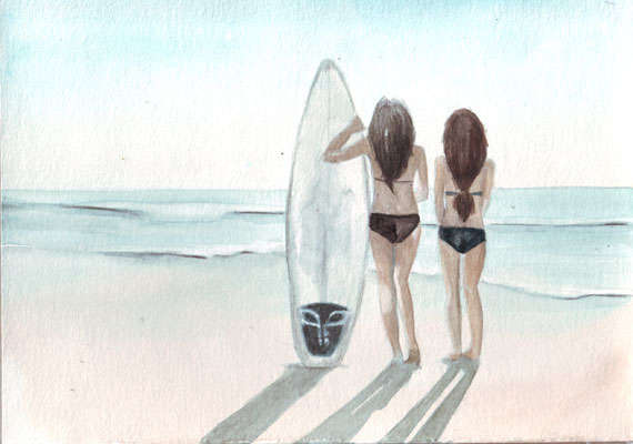 Original watercolor Surf art Summer memories with you painting