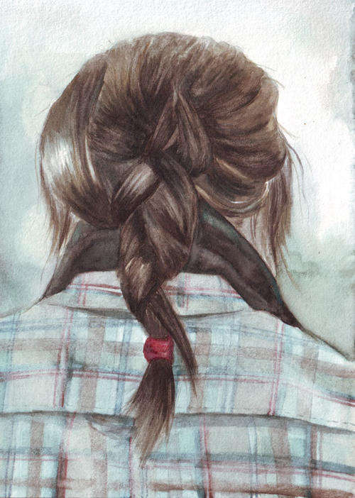Original watercolor painting Braid over Flannel Shirt art