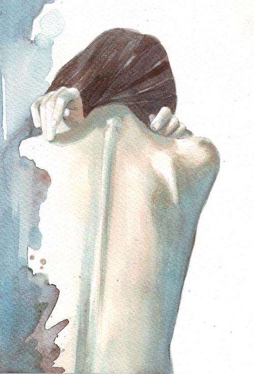 Original watercolor painting Woman with Nude Back art