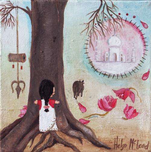 Tree Hugging in India - an original painting by Helga McLeod