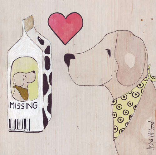 Original painting Beagle dog falls in love with milk carton missing dog picture