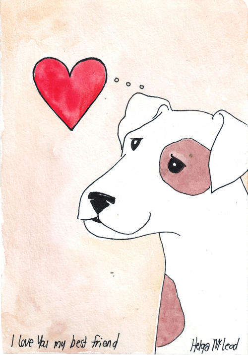 I love you my best friend original art painting Fox Terrier dog
