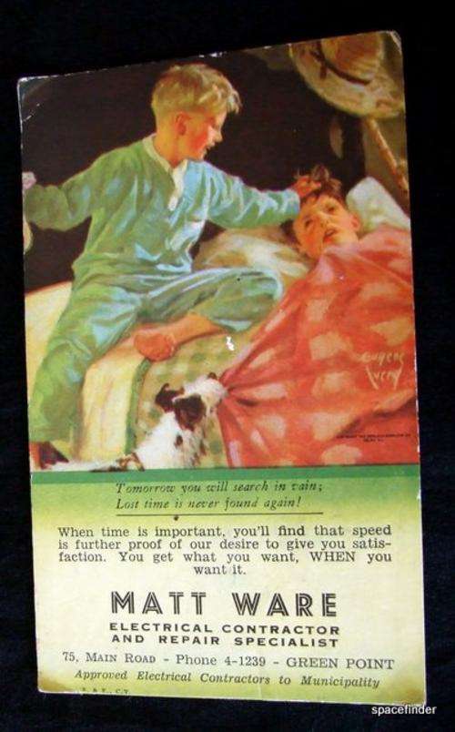 Vintage advertising blotting paper - for MATT WARE, Green Point, Cape Town