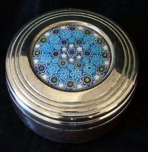 An old Murano "Murrina" glass and silver plate trinket box