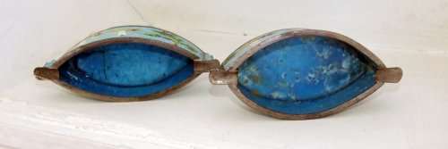 Wonderful pair of vintage Chinese metal and enamel  trinket / ash trays with landscape image