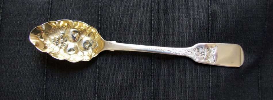 Unusual and Delicate Embossed BERRY Spoon Hallmarked Exeter, 1831