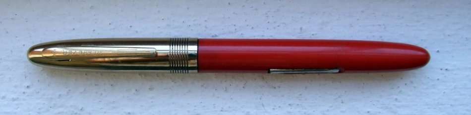 Vintage USA Wearever Fountain Pen, red with gold cap, engraved.
