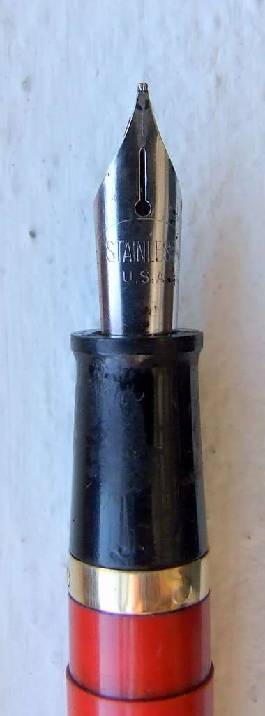 Vintage USA Wearever Fountain Pen, red with gold cap, engraved.