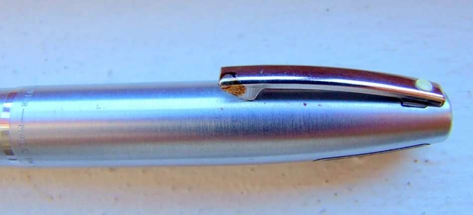 SHEAFFER Imperial 444 Fine Brushed Steel Body White Dot Fountain Pen short clip